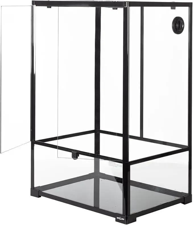REPTIZOO 67-Gallon glass reptile terrarium with black frame, 24x18x36 inch enclosure.