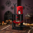 Load image into Gallery viewer, Cat tree DirectDeals, 51-inch Gothic multi-level with black posts, red hammock and spider toy
