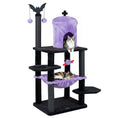Load image into Gallery viewer, DirectDeals 51in Gothic Multi-Level Cat Tree with purple hammock and tent, black posts, two cats
