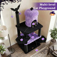 Load image into Gallery viewer, 51in Gothic purple multi-level cat tree by DirectDeals with spider toy and hammock
