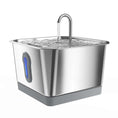 Load image into Gallery viewer, Wireless cat and dog water fountain, stainless steel finish with blue accent and curved spout.
