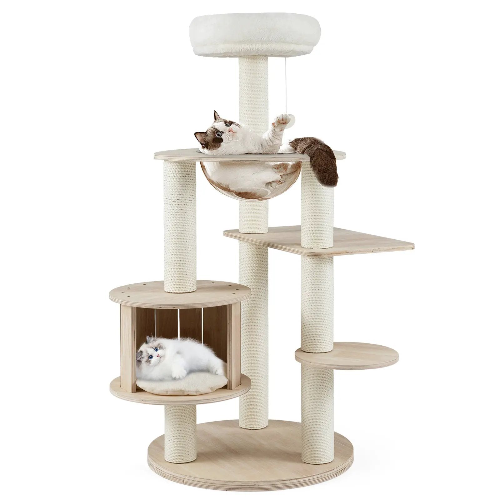 52-Inch Tall Wooden Cat Tree by DirectDeals with washable plush cushions and multi-level climbing platforms