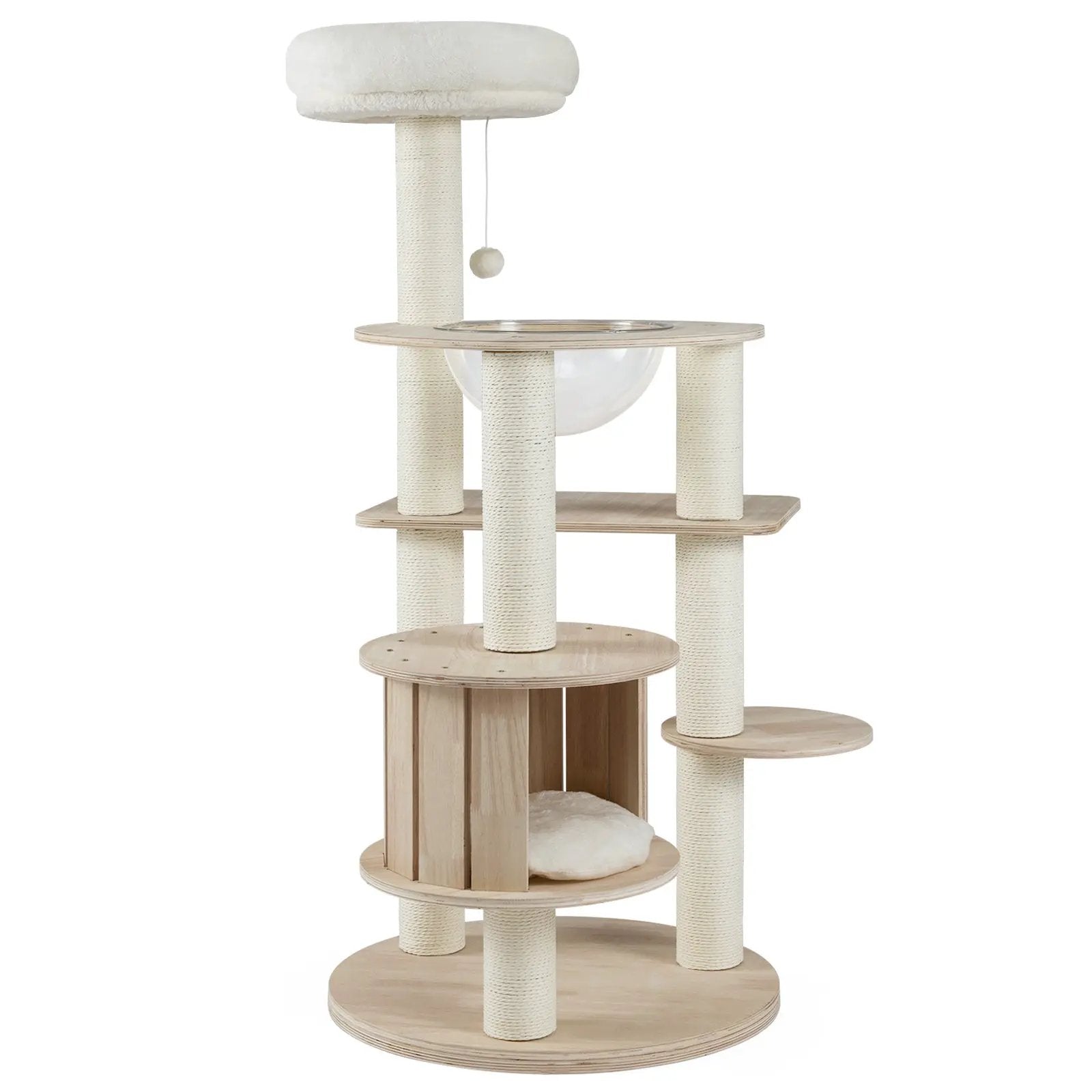 DirectDeals 52-Inch wooden cat tree with washable plush cushions and multi-level platforms