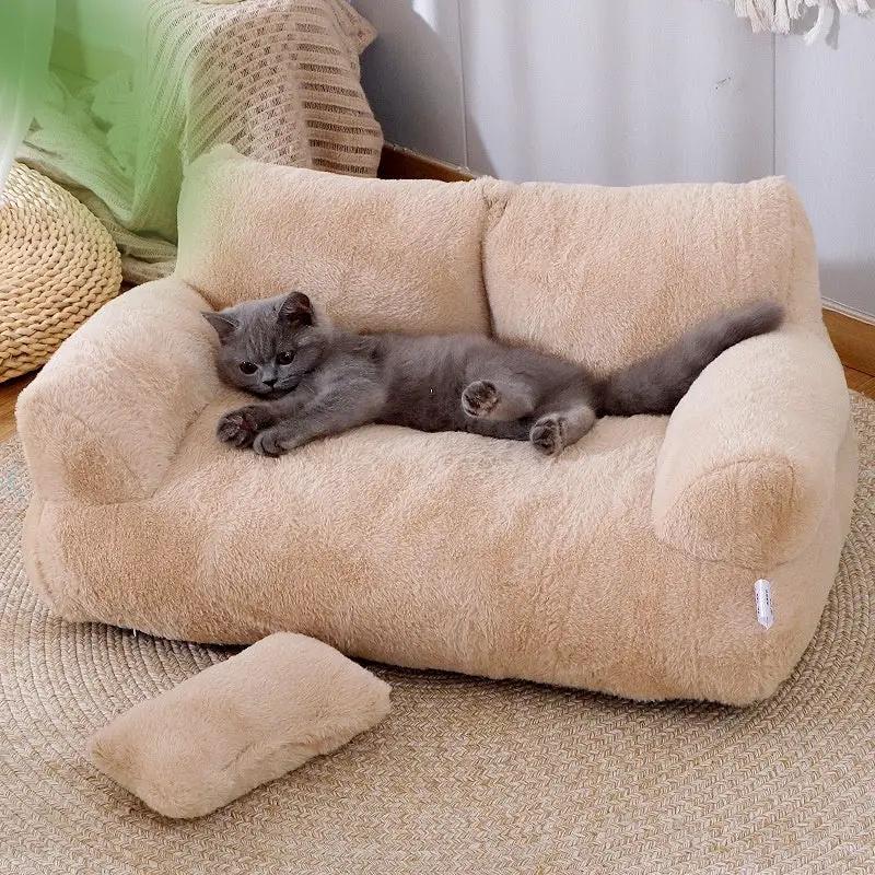 Cozy Cat Sofa Bed with Plush Pillow Indoor Non Slip Bottom Supportive Soft Backrest Design by Pet Zen
