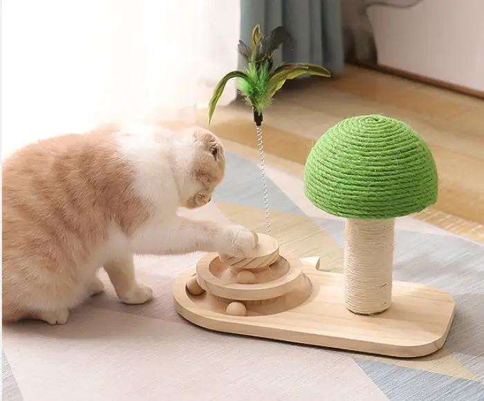 Solid Wood Interactive Cat Turntable Scratcher Double Sisal Balls by Sell My Stuff