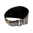 Bild in Galerie-Betrachter laden, White and black snakeskin collar, 4 inch wide with gold buckle, by Allysa Payne Beverly Hills
