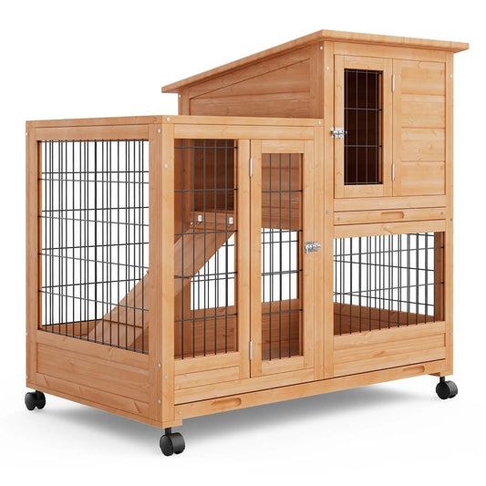 MoNiBloom 2 Story Rabbit Hutch Chicken Coop Hen House Poultry Cage for Outdoor Indoor with Weatherproof Roof Removable Tray - from For Animals, With Love