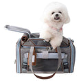 Load image into Gallery viewer, Mr. Peanut's Gold Series Mini Expandable V3.0 Pet Carrier, gray fabric with mesh panels, small dog perched on top
