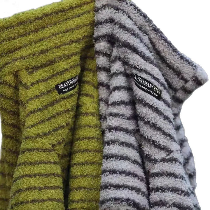 Soft and Warm Stripe Dog Sweater, SOCKPET, gray and olive striped, plush knit, 2 sweaters