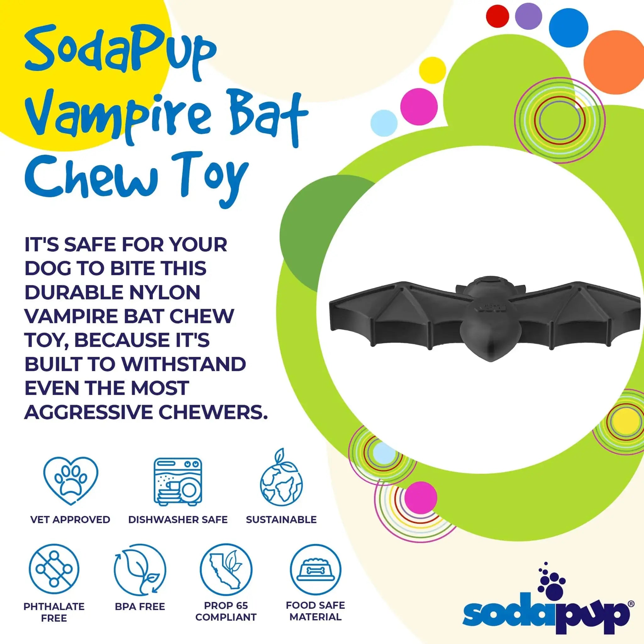 Vampire Bat Nylon Dog Chew Toy by SodaPup, FDA compliant for aggressive chewers.
