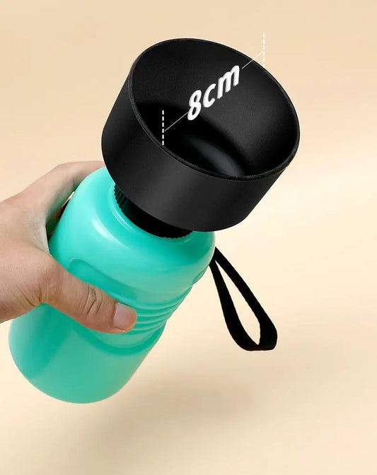 Portable squeeze-style dog water bowl and cat drinking fountain, mint green bottle with black cup and strap