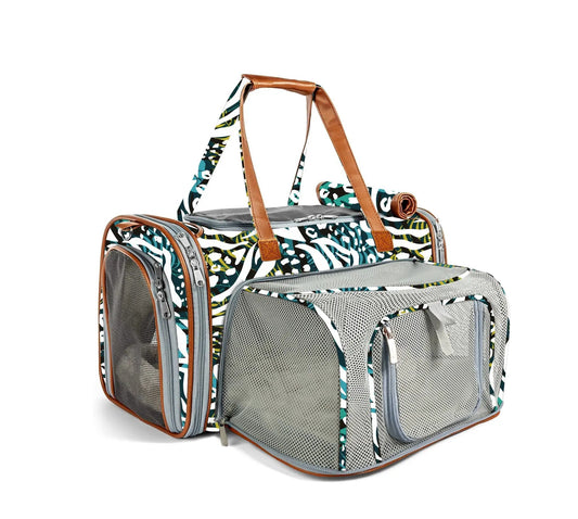 Mr. Peanut's Gold Series Prints Edition Pet Carrier, airline-approved expandable carrier with tan straps