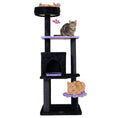 Load image into Gallery viewer, 57-inch Gothic Cat Tower with Padded Perch and Spider Toy, black plush cat tree with purple platforms and two cats.
