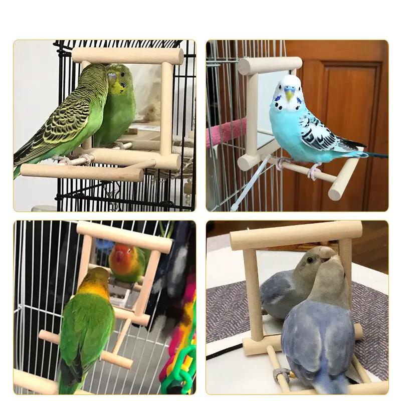 Elegant Premium Natural Solid Wood Bird Stand Featuring Double Sided Mirror Reflection For Parrots by Sell My Stuff