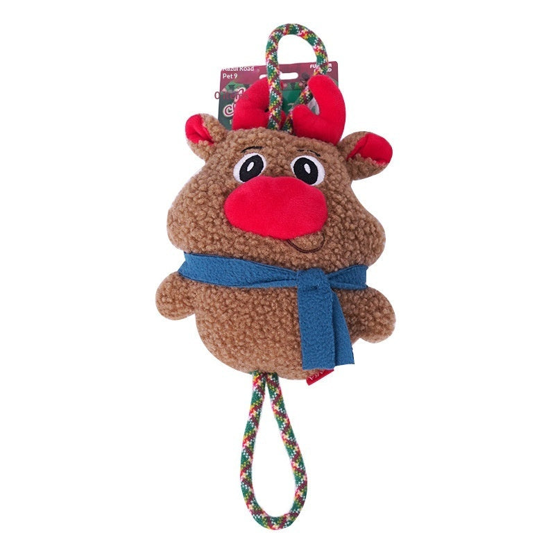 Reindeer plush toy with scarf and rope loops