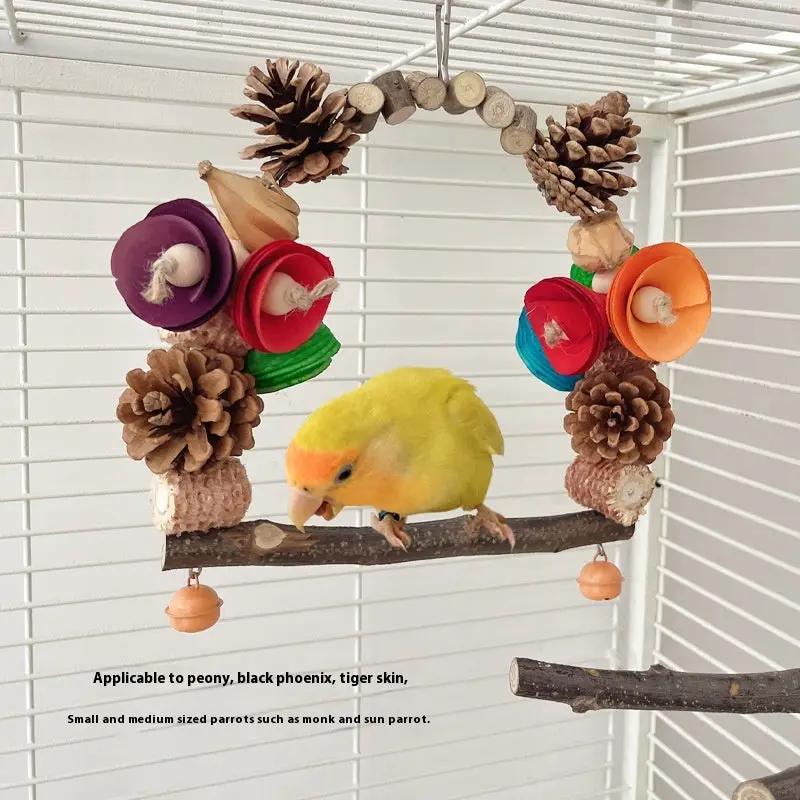 Premium Natural Wood Parrot Swing Claw Toy Pine Nut Grinding Tool by Sell My Stuff
