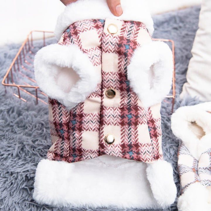 Plaid Fleece-Lined Dog Vest with Leash Ring – photo 6