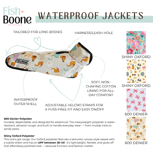 Fish+Boone Dachshunds &amp; Daisies Waterproof Long-Body Dog Coat