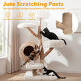 Load image into Gallery viewer, 5-tier wooden cat tree with woven condo, plush white perches, and jute-wrapped posts
