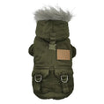 Load image into Gallery viewer, Padded Dog Clothes Padded Coat For Small Dogs in army green with pockets and fur hood.
