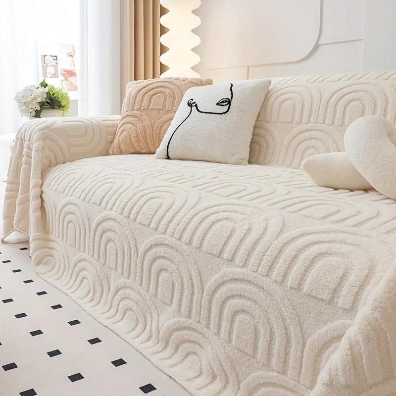 Luxurious Four Seasons Jacquard Slipcover for couch, cream, waterproof topspet