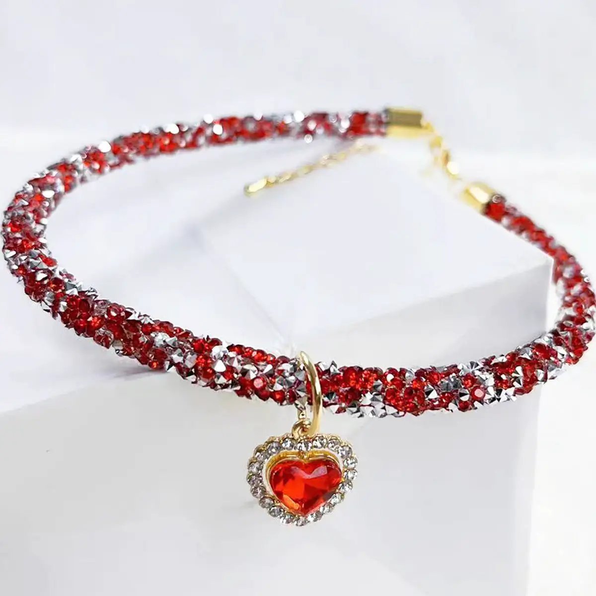 Cat Collar Heart Jewel Pendant Party Reflex Rhinestone Necklace by My Store