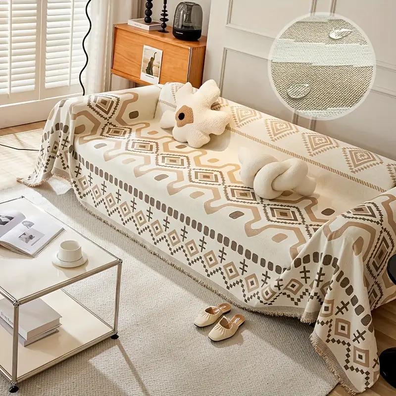 topspet Premium Chaise Lounge Couch Cover, waterproof, 180x300 cm, beige geometric pattern