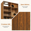 Bild in Galerie-Betrachter laden, Modern 2-in-1 wooden cat house bookshelf by Sangria Beech; open shelves with round cat holes.
