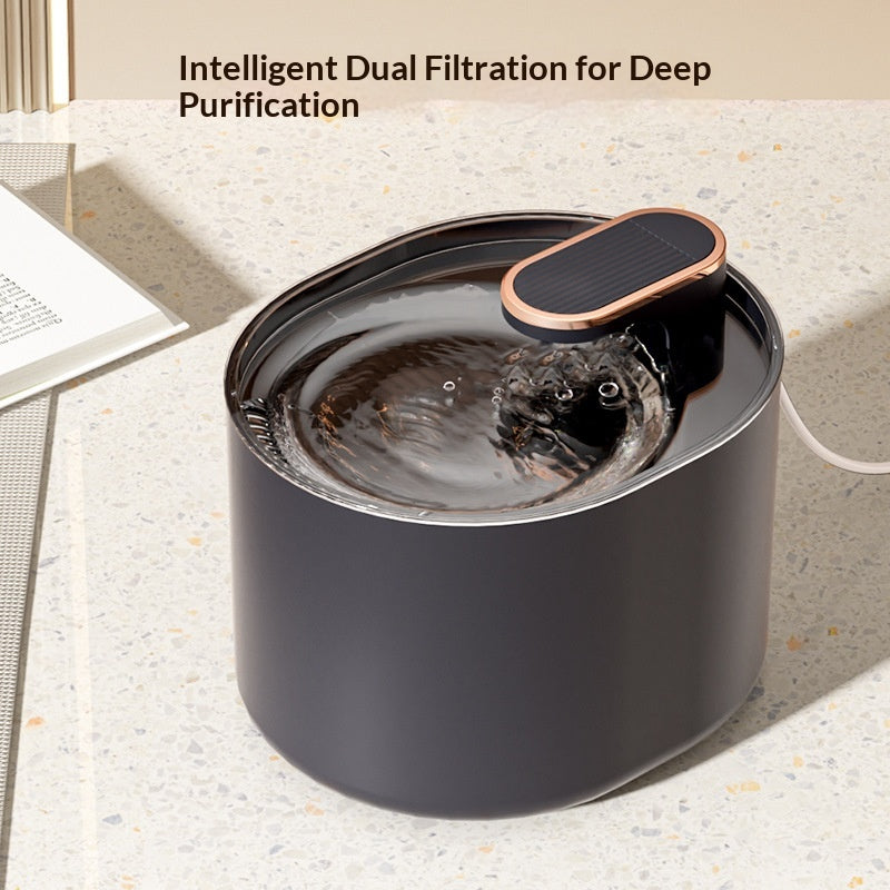 Dark oval fountain with broad drinking tray
