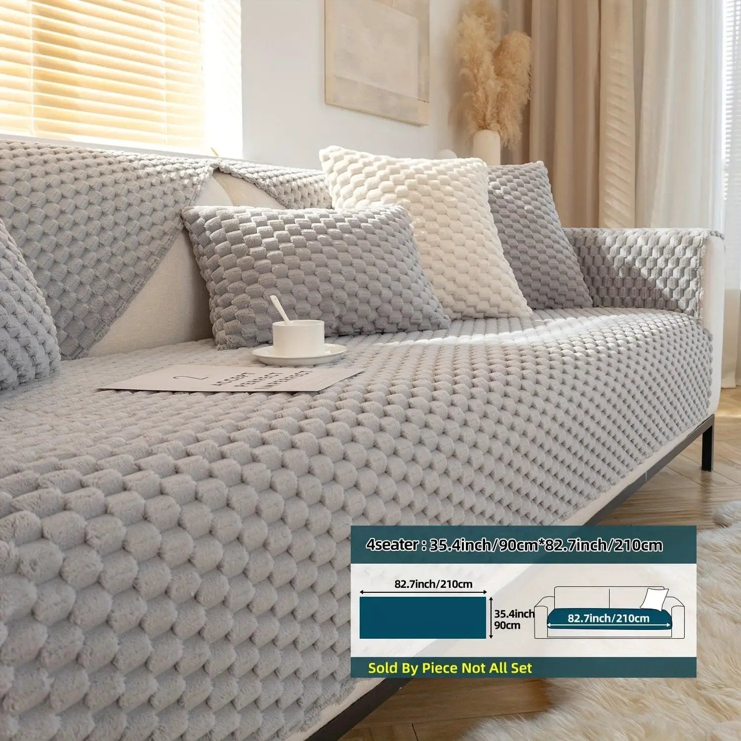 Plush Nordic Sofa Slipcover by topspet in light gray knit for a four-seater sofa