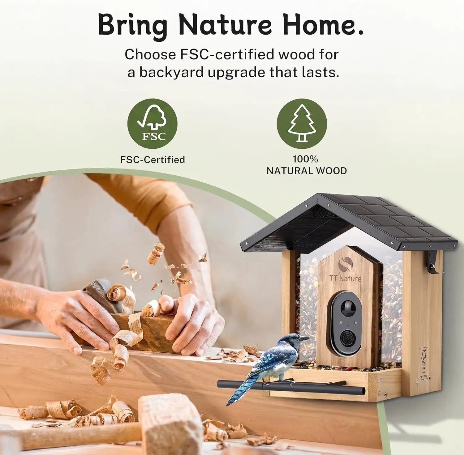 Bird Feeder Camera WiFi Smart AI Motion Detection 1080P 1.5L by Wags & Whiskers Pet Supply
