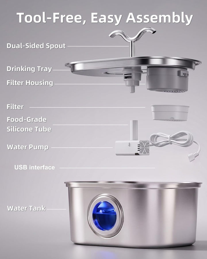 Exploded diagram of fountain components