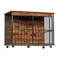 Charger l'image dans la visionneuse de la galerie, Large wooden dog crate furniture by Sangria Beech on caster wheels with black metal bars
