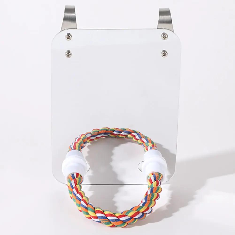 Acrylic Parrot Bird Mirror Stand Toy With Cotton Rope 12.7x17.7cm by Sell My Stuff