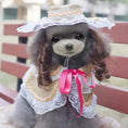 Load image into Gallery viewer, Dog Christmas outfit: lace beige dress with pink bow and white lace hat
