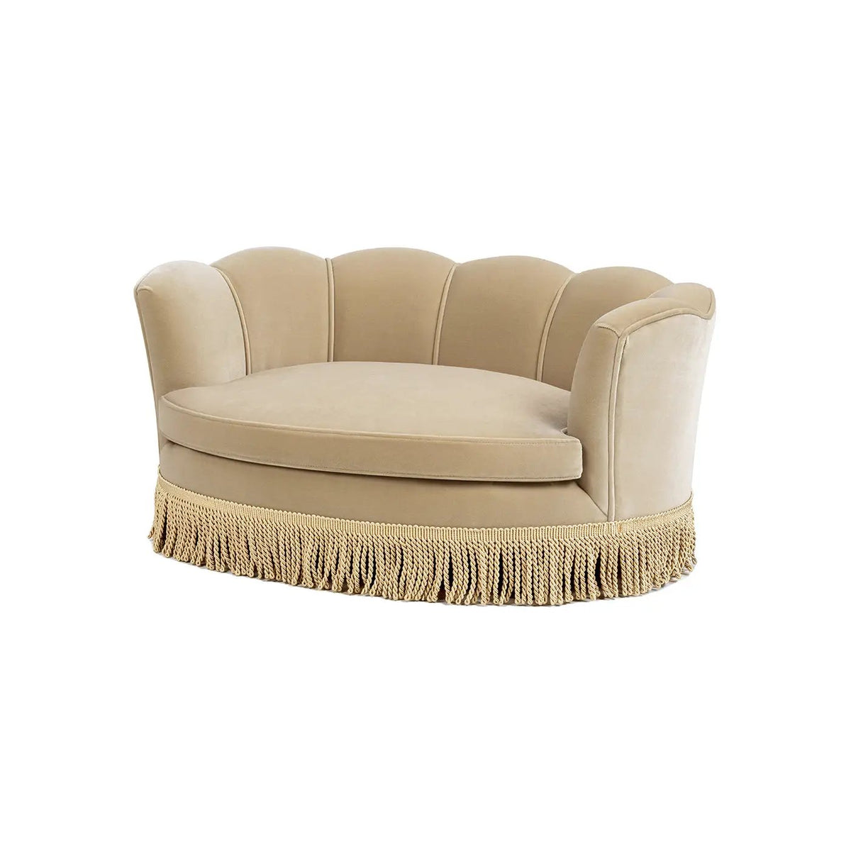 Clara 34.5in Scalloped Pet Sofa Bed, Medium, Fawn with fringe trim by Home Furnishers