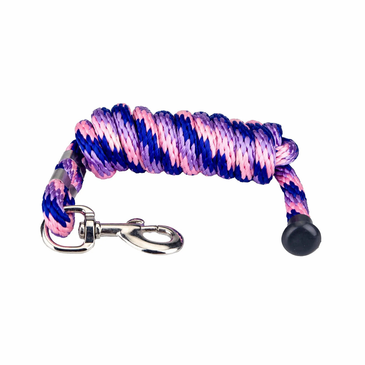 GATSBY solid-braid polypropylene lead rope in pink, purple and blue with metal hardware