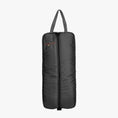 Load image into Gallery viewer, Tabelo Premium Halter/Bridle Bag by StateLineTack, black nylon with gray webbing handles and embroidery.
