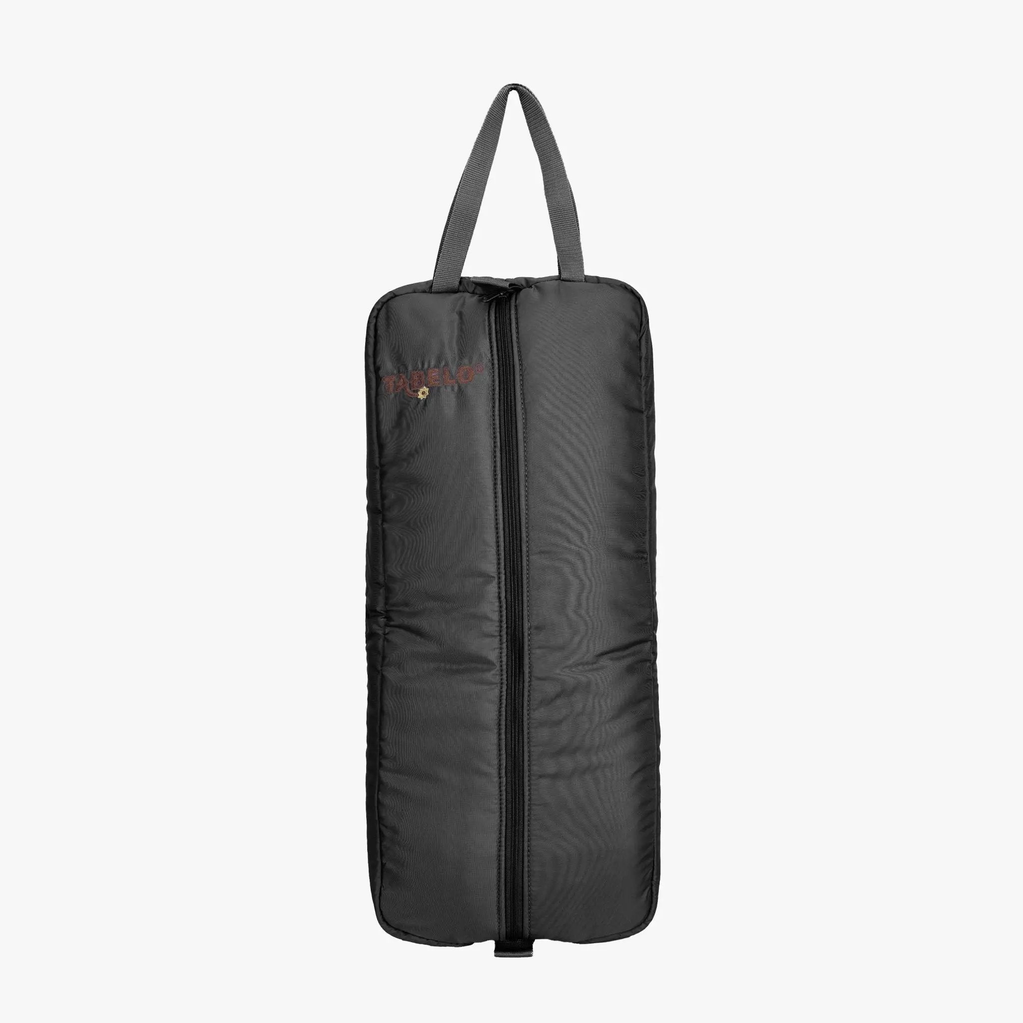 Tabelo Premium Halter/Bridle Bag by StateLineTack, black nylon with gray webbing handles and embroidery.
