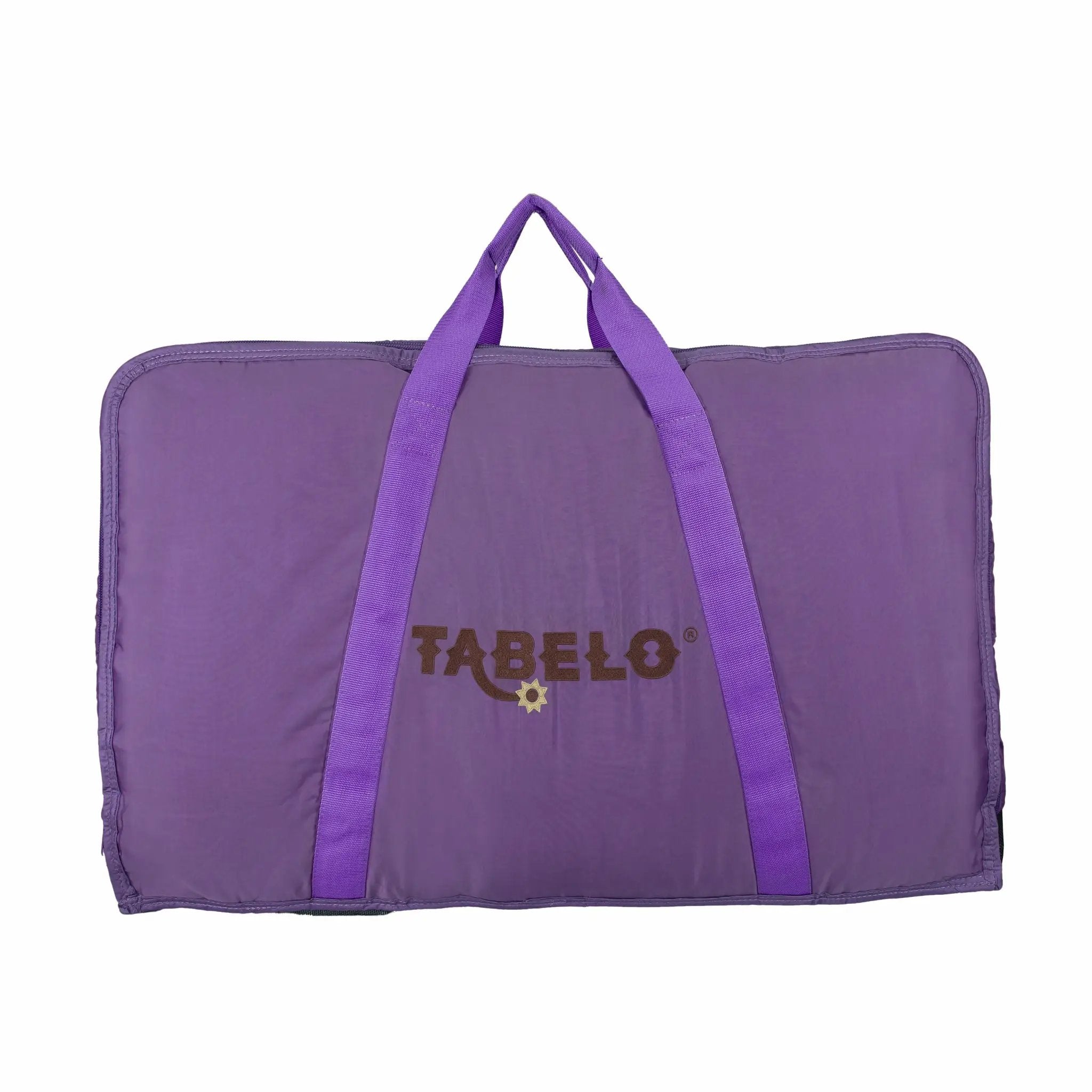 Tabelo saddle pad bag, purple with embroidery, double-sided design and matching purple straps.
