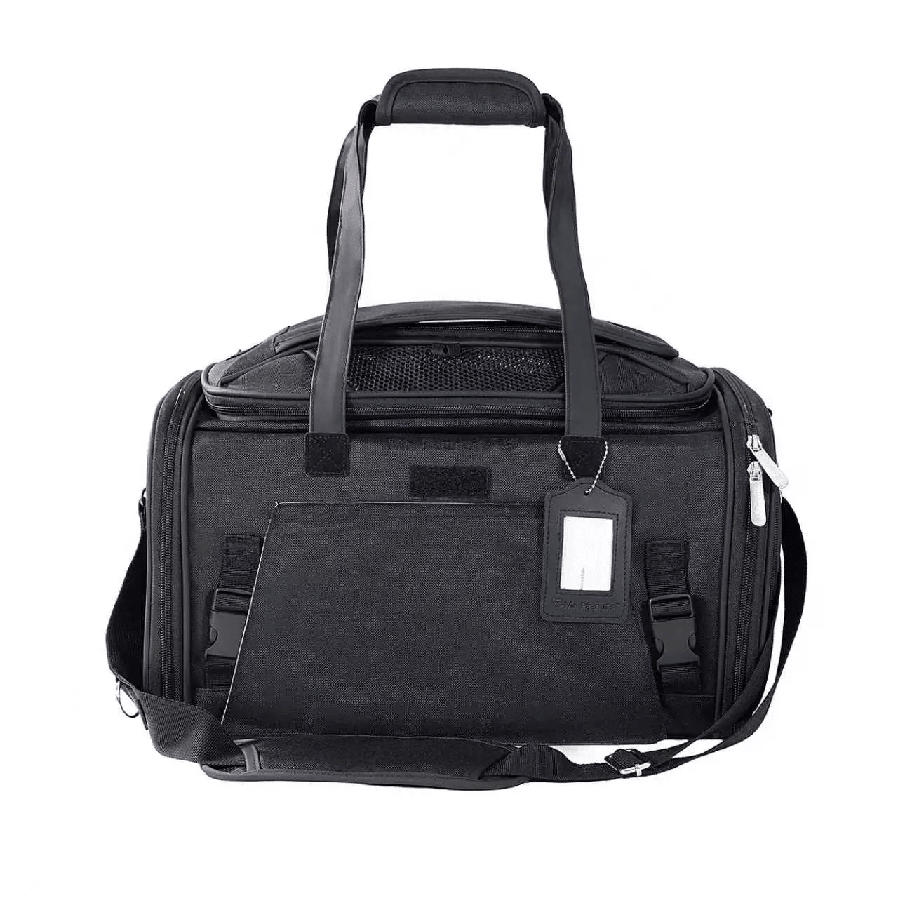 Mr. Peanut's Gold Series Expandable V3.0 Pet Carrier, black fabric with dual top handles and detachable shoulder strap