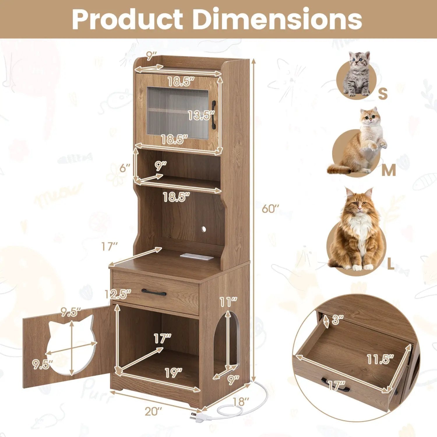 DirectDeals Cat Litter Box Enclosure with LED Light and Charging Station, wooden cat furniture
