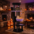 Load image into Gallery viewer, 60-inch Gothic Cat Tower by DirectDeals with plush purple perch and hanging toys; two cats.

