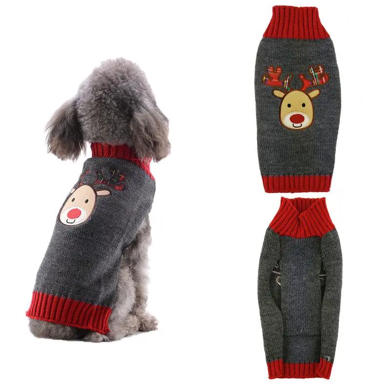 Pet dog clothes christmas pompom christmas small - grey sweater with reindeer design for dogs.