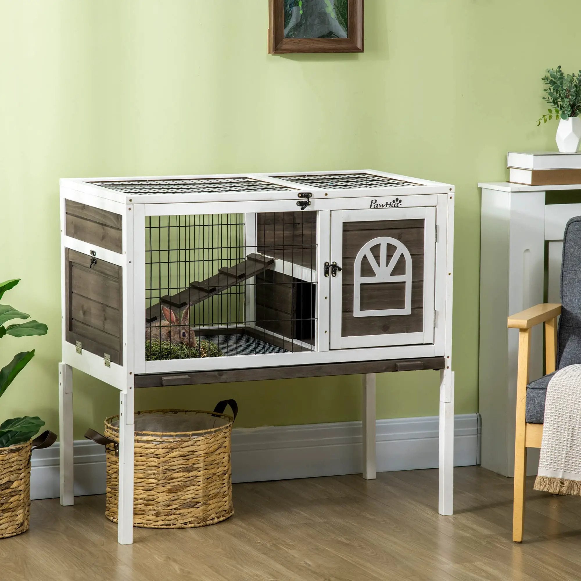 NicBex Rabbit Hutch Indoor & Outdoor Wooden Rabbit House Small Animal Coop Kennels with Run Ladder Lockable Doors and Removable TrayElevated Poultry Cage Habitat for Small Animals35.50WBrown - from For Animals, With Love