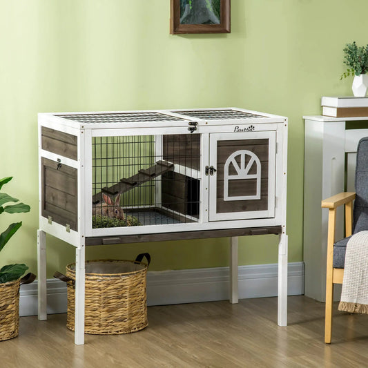 NicBex Rabbit Hutch Indoor & Outdoor Wooden Rabbit House Small Animal Coop Kennels with Run Ladder Lockable Doors and Removable TrayElevated Poultry Cage Habitat for Small Animals35.50WBrown - from For Animals, With Love