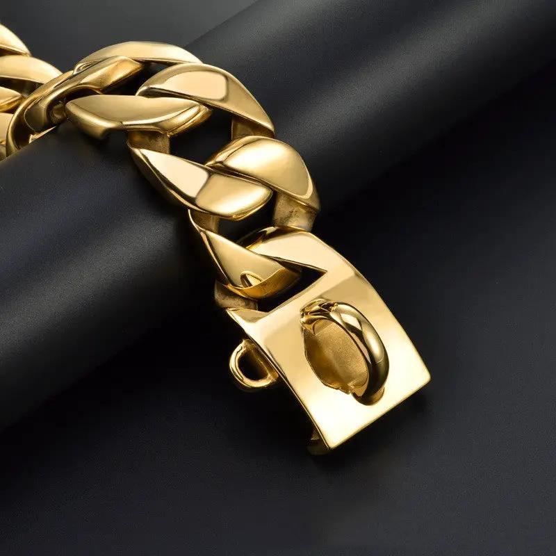 Dog collar Luxe Cuban Link stainless steel in gold tone by For Animals, With Love