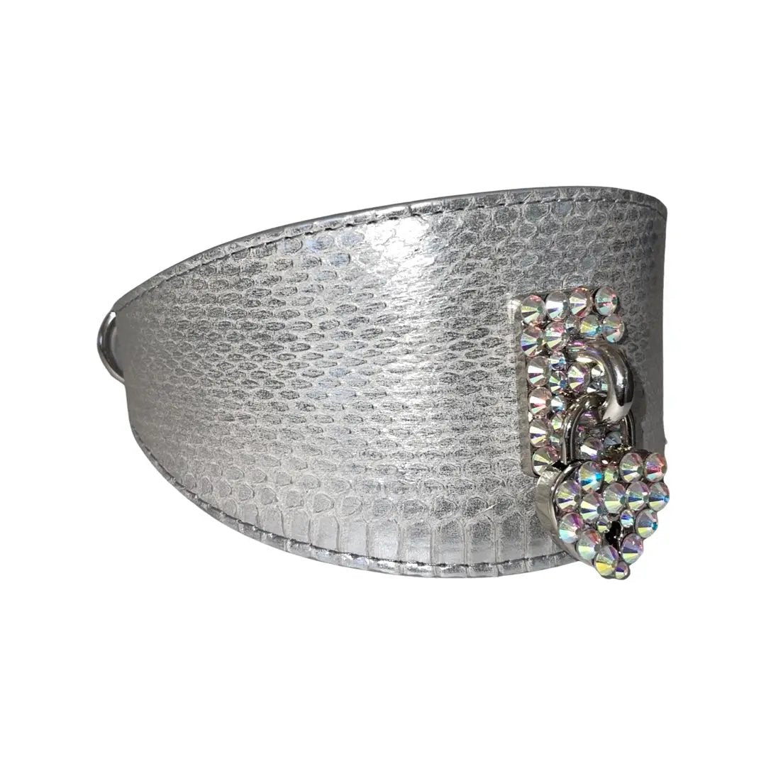 Love Collection silver snakeskin-embossed cuff bracelet with iridescent crystal cluster