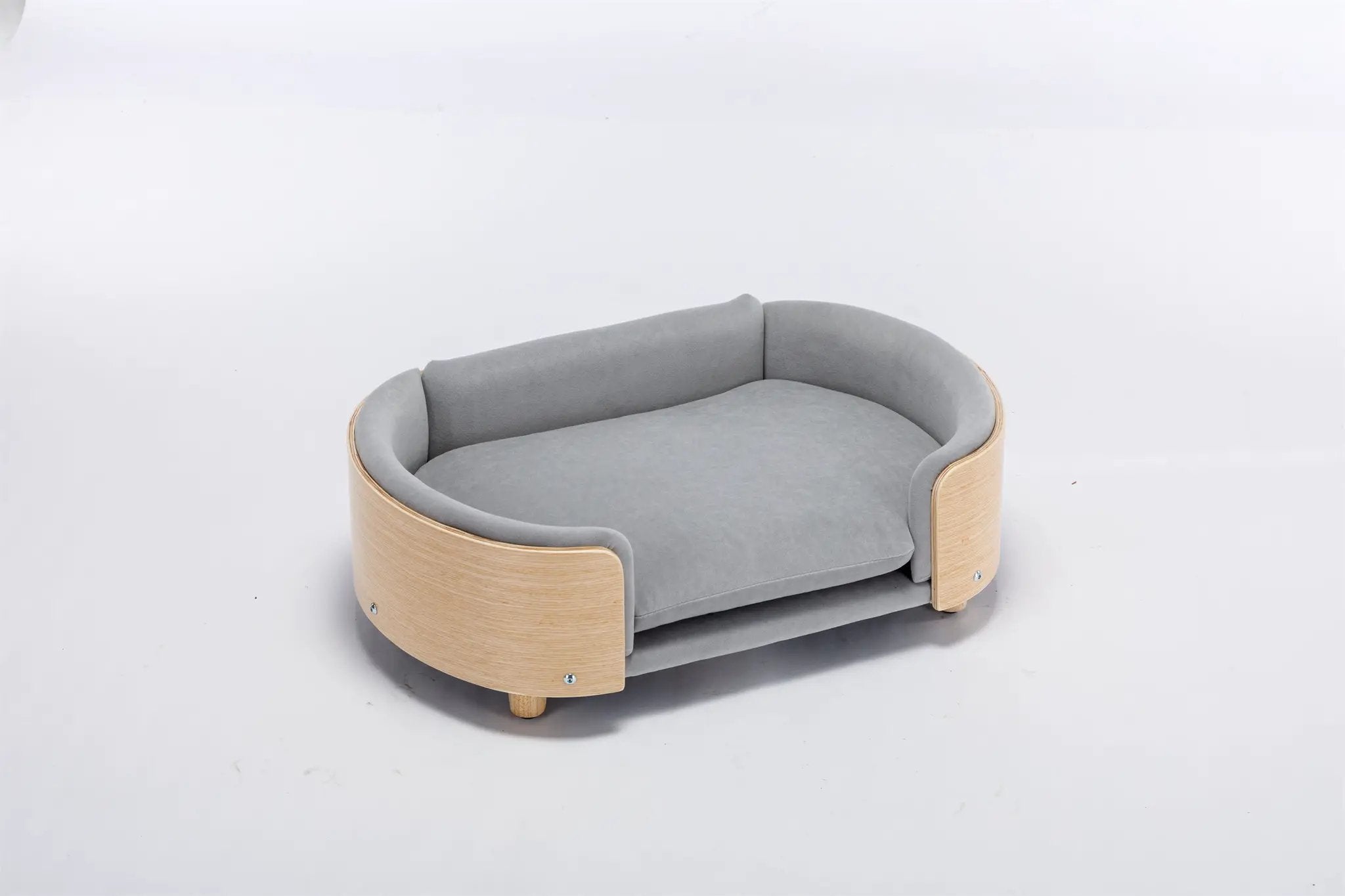 Scandinavian Style Elevated Dog Bed Pet Sofa Velvet Cushion Mid Size Light Grey by HouseOfZazla
