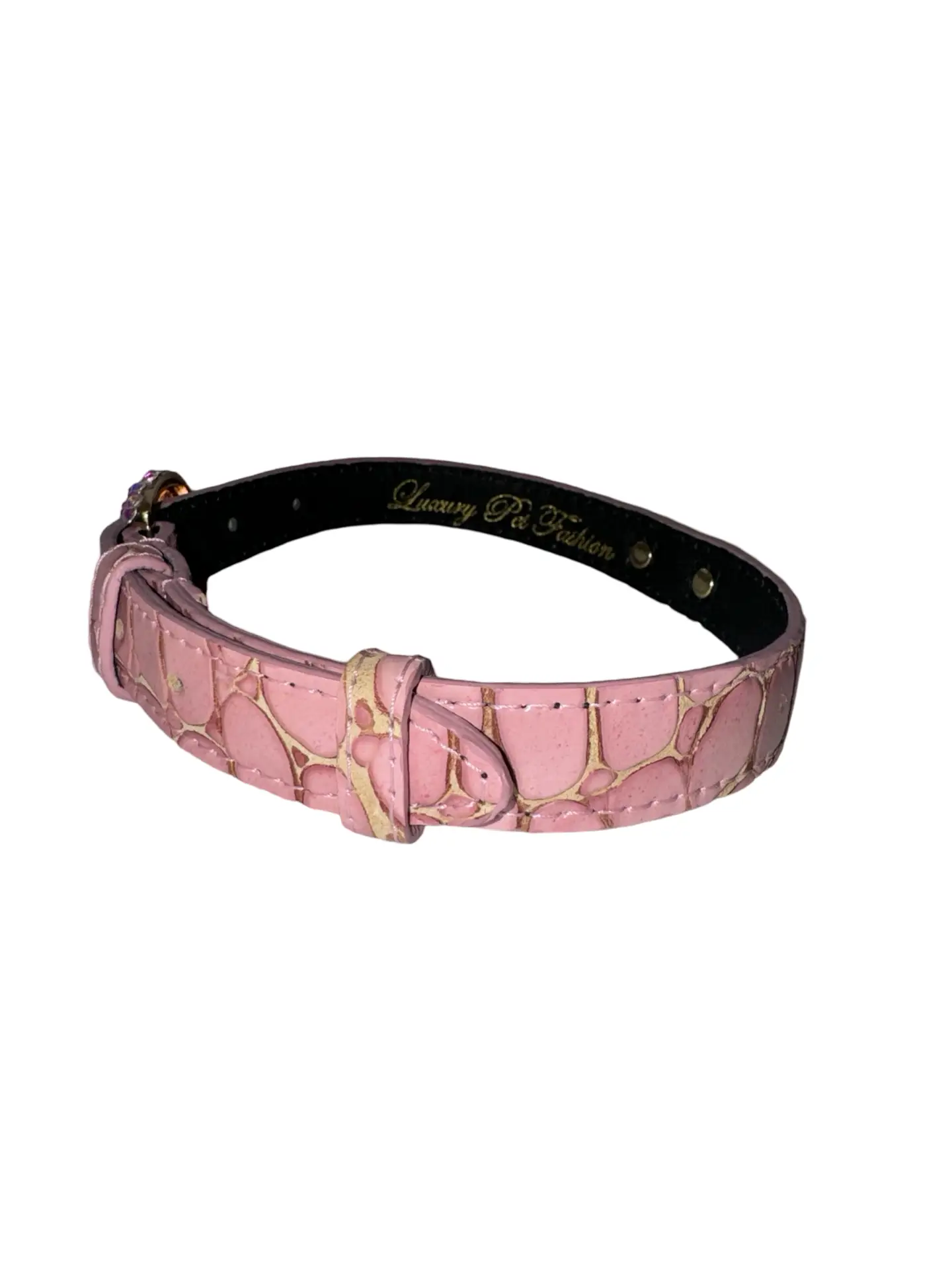 Soft pink embossed croc Italian leather pet collar by Allysa Payne Beverly Hills